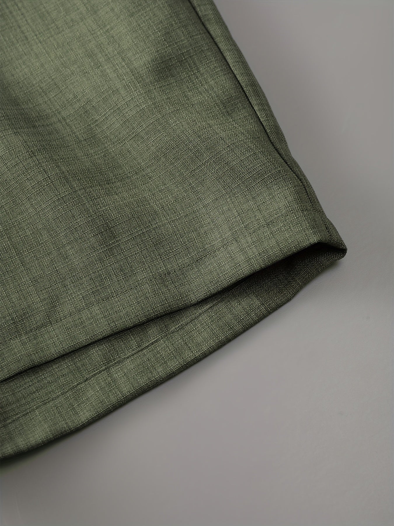 Men'S Casual Solid Color Two-Tone Suit with Stand Collar, Three-Color Imitation Linen, Exquisite Button, Double Short, Solid Color Set