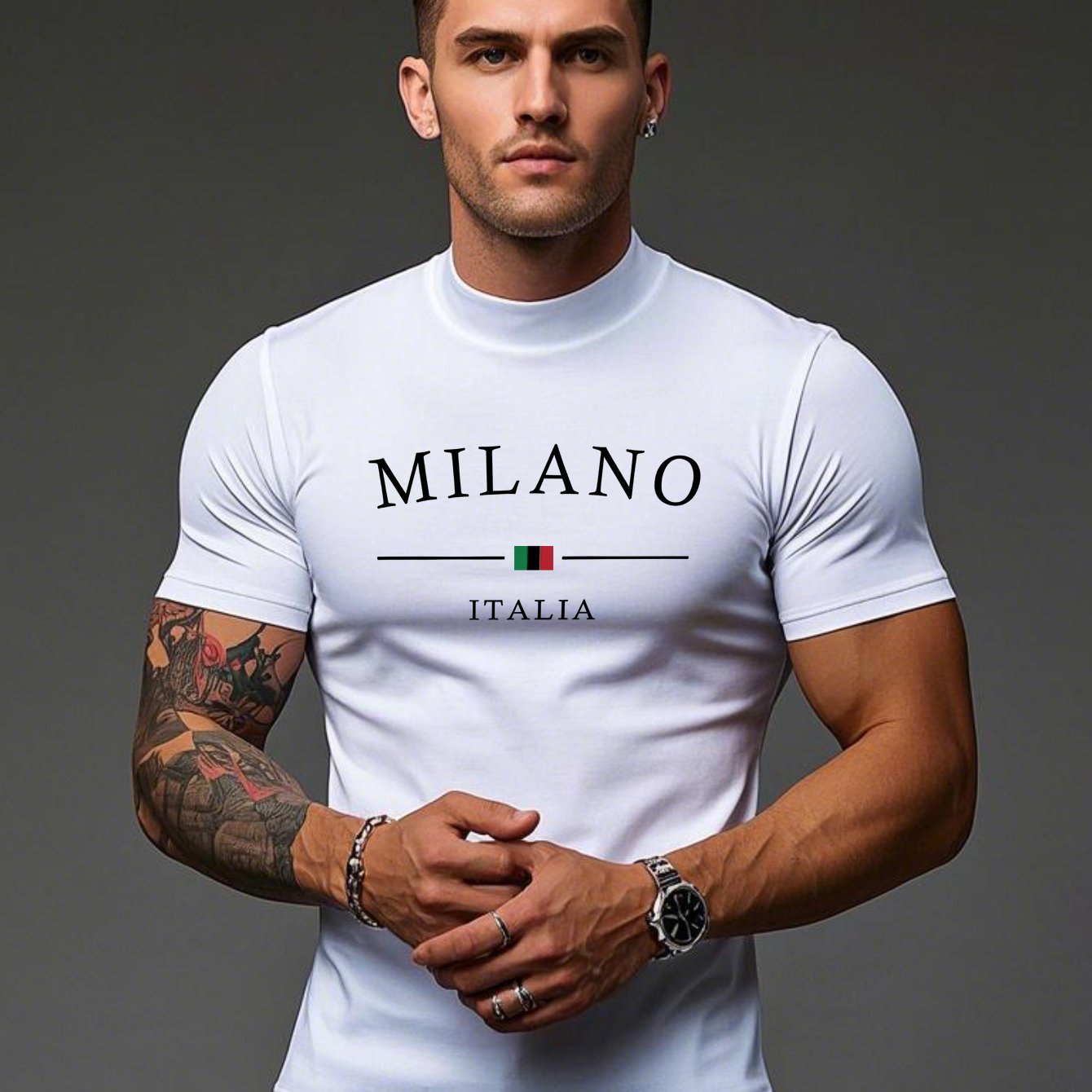 Men'S Milano Italia Print Casual T-Shirt - Half Neck, Short Sleeve, Lightweight Fabric, Spring/Summer Collection, Black with White Logo, Soft Comfortable Fit for Casual Attir