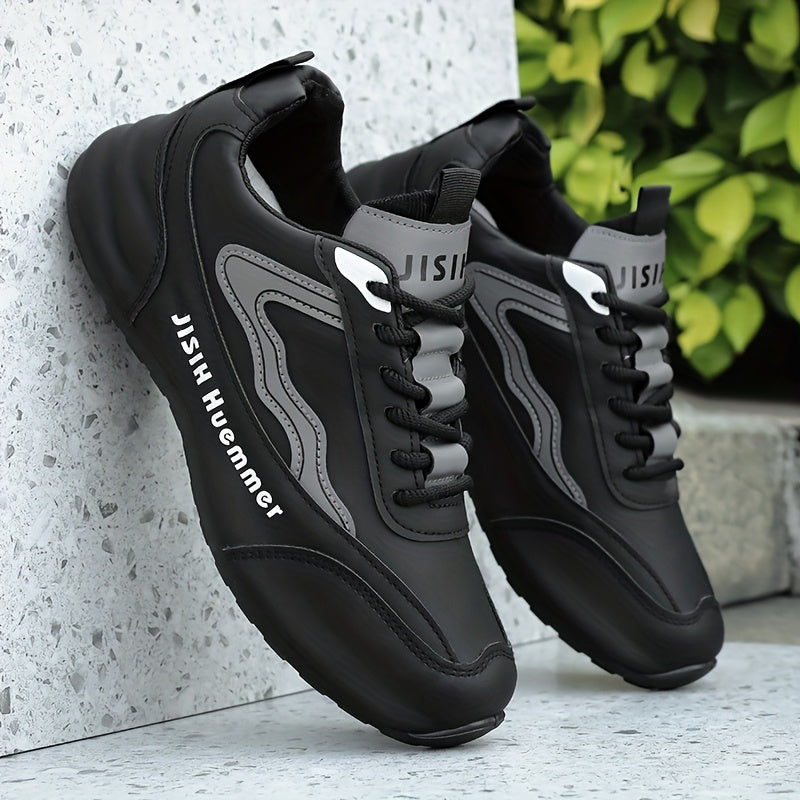 Men's Breathable Color-Block Low-Top Running Shoes - White Navy Blue Contrast Design, Durable PU Upper PVC Sole, All-Season Non-Slip Traction for Gym, Jogging, Casual Wear, Jogging Footwear Sporty Look Fabric Lined In