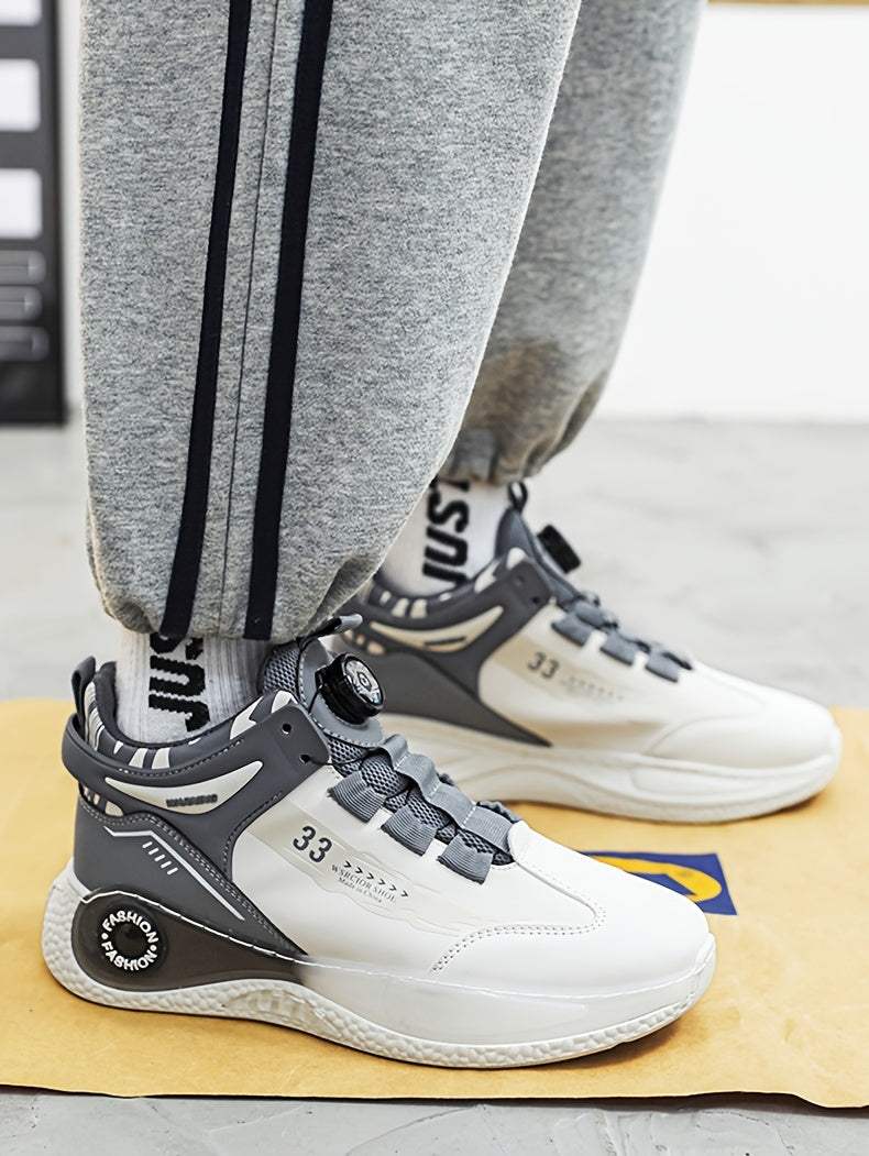 Men's Fashionable High-Top Sneakers with Rotating Buckle - Versatile, Breathable Running Shoes for All Seasons