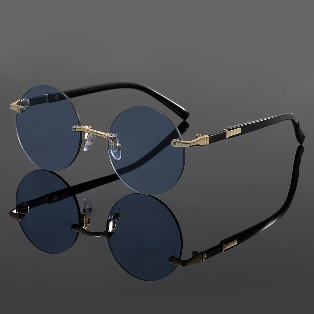 Unisex Round Frameless Glasses with Blue-Tinted Polycarbonate Lenses & Golden Accents - Lightweight Durable PC Frame for Casual, Party, Daily Wear - Perfect Graduation, Back-to-School, Christmas Gift