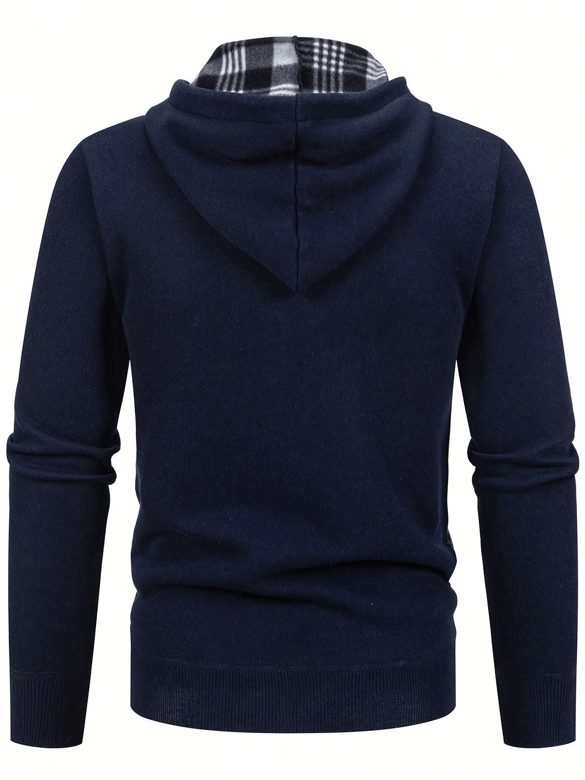Men's Quilted Hooded Zip-Up Jacket with Plaid Lining for Winter