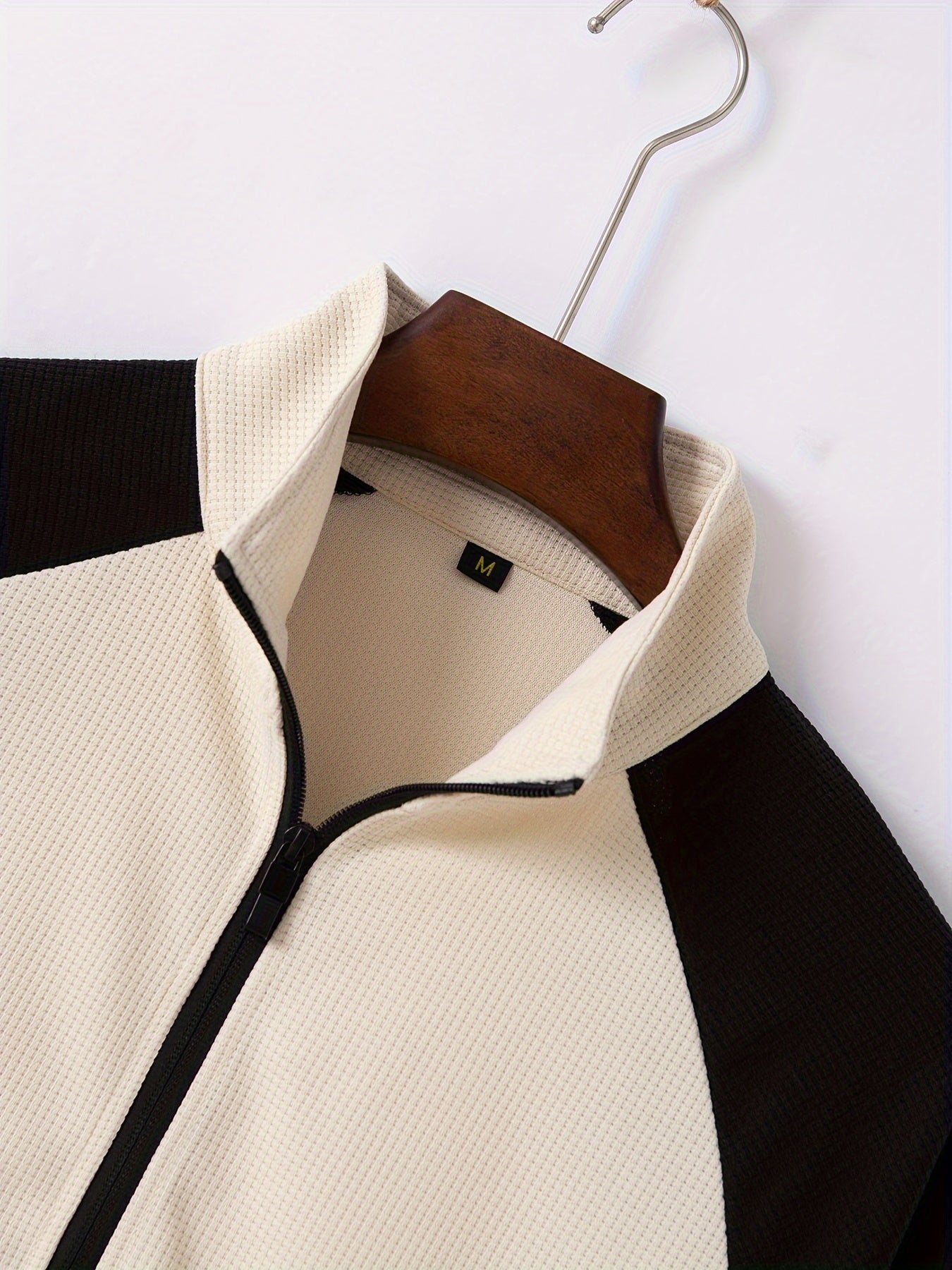 Men's Sporty Color Block Zip-Up Jacket & Joggers Set - Polyester Blend, Perfect for Spring/Fall