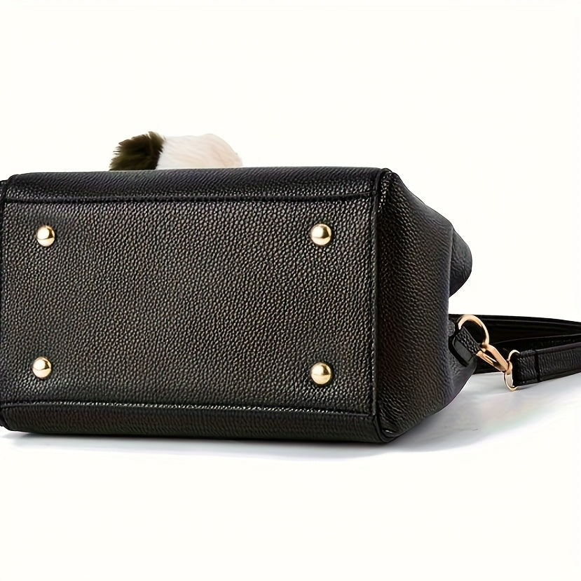 Elegant Large Capacity Fashion Handbag |, Solid Color, Zipper Closure, Lining, Edge Paint