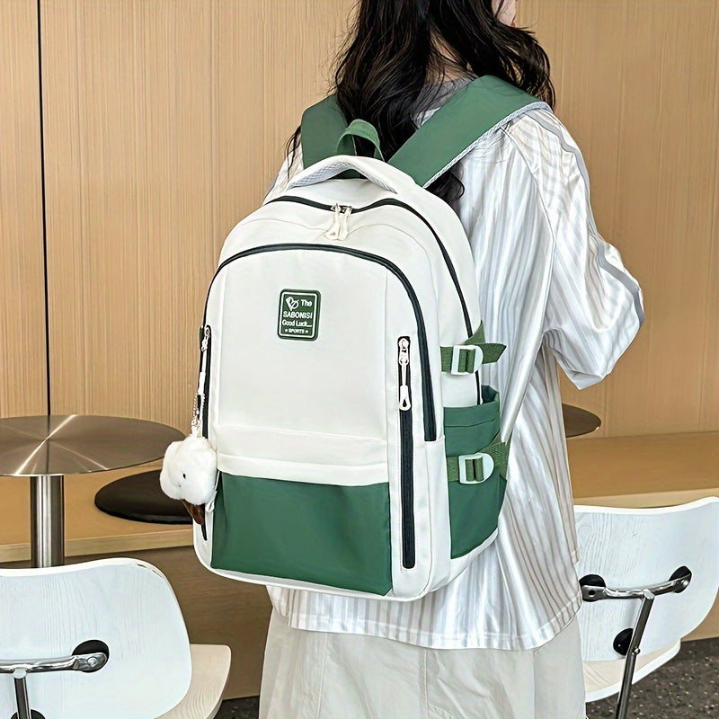 Visually Appealing Two-Tone Travel Backpack - Durable, Nylon, Lightweight with Adjustable Straps, Large Capacity School Bag for Students (No Charm), Casual Daypack Organized Storage Bag, Backpack for School