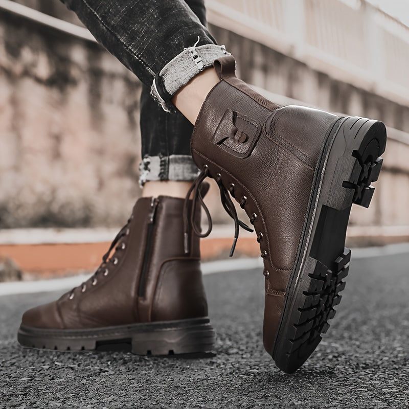 Men's Low-Top Casual Lace-Up Boots in Synthetic Leather
