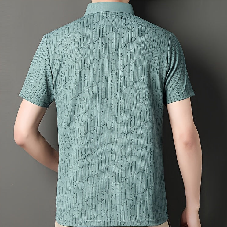 Men'S Casual Summer Short Sleeve T-Shirt with "Gil" Letter Print, Light Gray, Button-Up Collar, Medium Stretch Fabric, Regular Fit, Perfect for Weekend Outings, Relaxed Outing Shirt Letter Print Tee Medium Stretch Fabric
