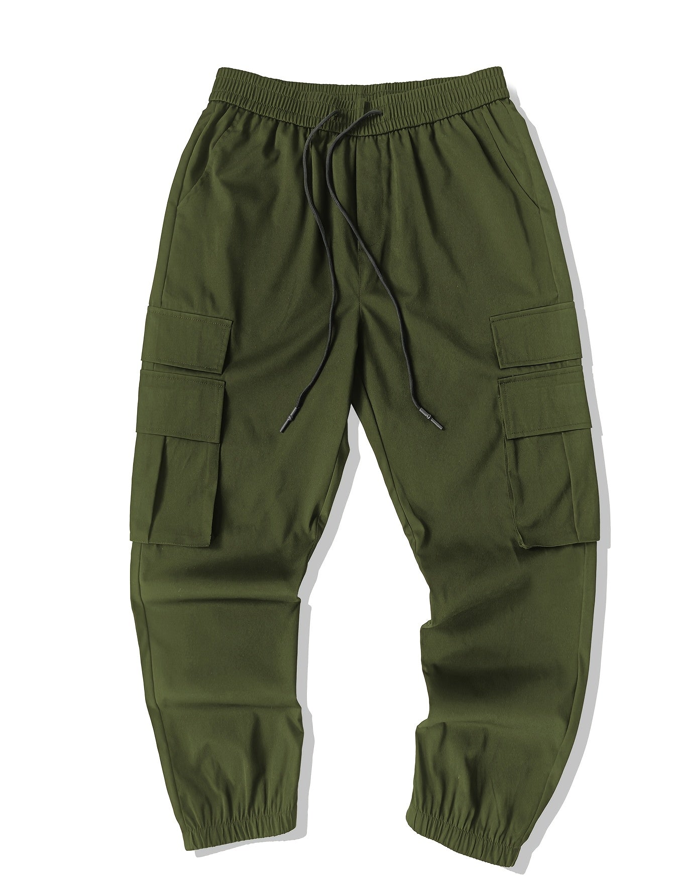 Men's Casual Solid Color Cargo Pants with Drawstring Waist