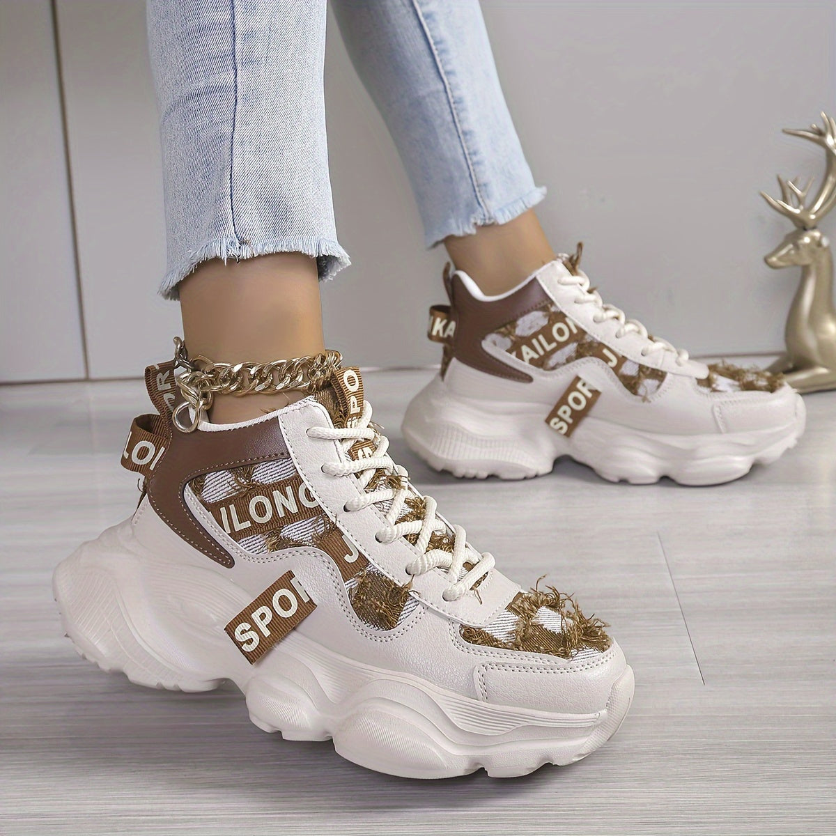 1 Pair Women'S High-Top Fashion Sneakers, Lightweight EVA Sole, Breathable Fabric Upper, All-Season Athletic Running Shoes with Comfort Insole