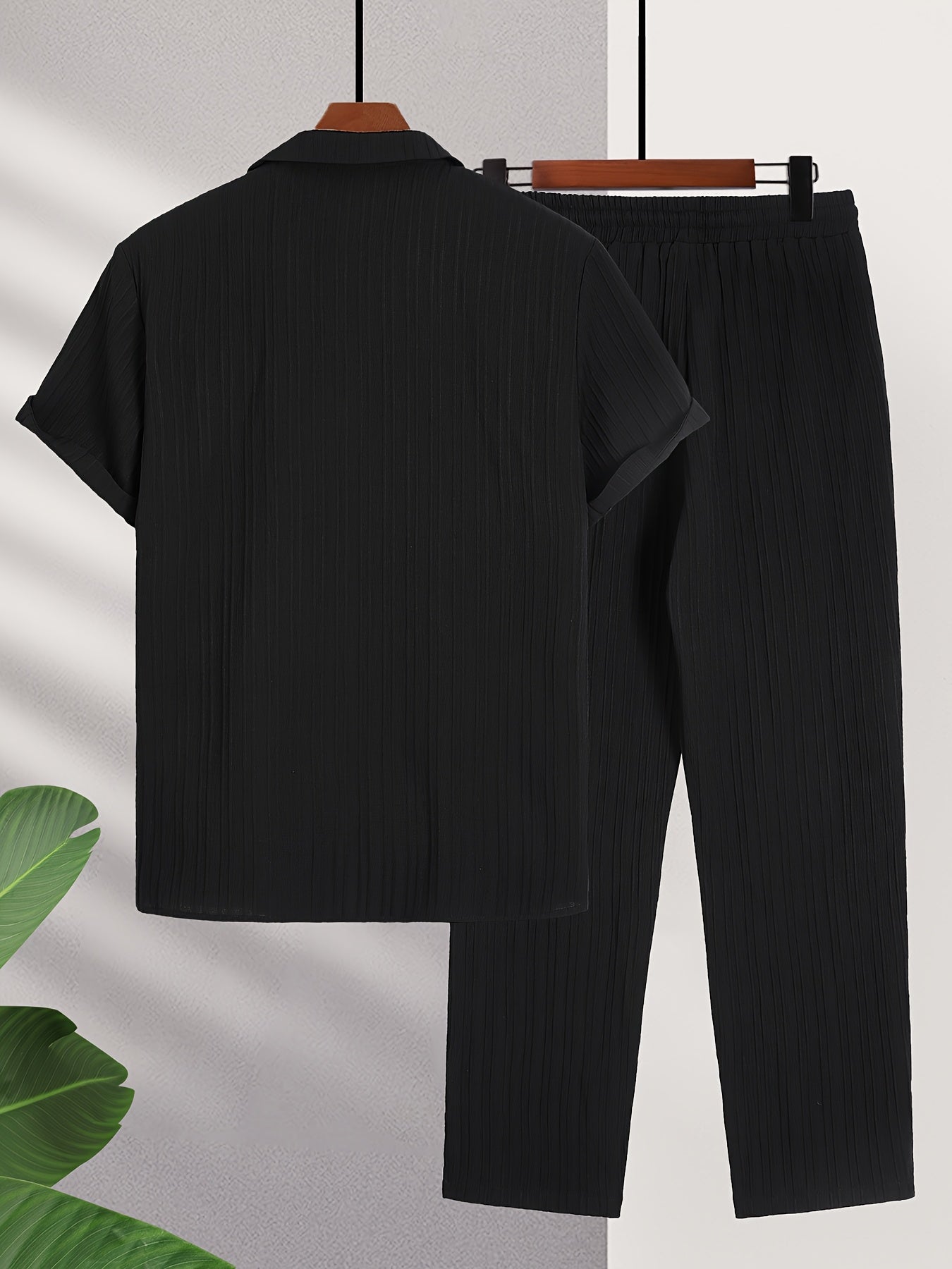 New Men's Colorful French Stripe Short Sleeve Shirt and Trousers Set