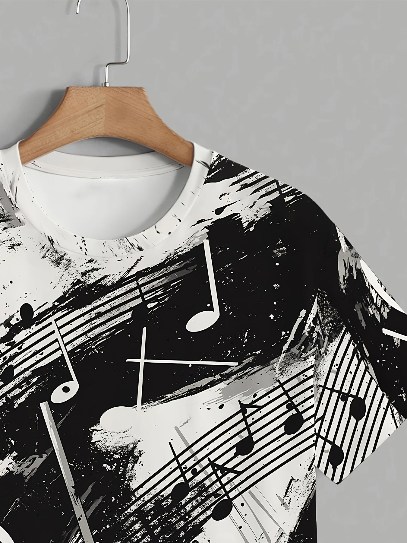 OBM Men's Casual Short Sleeve T-Shirt - Music Note Splatter Print Design, 100% Polyester, Breathable Summer Tee, Regular Fit, Machine Washable, Musicthemed Apparel, Smooth Texture Fabric