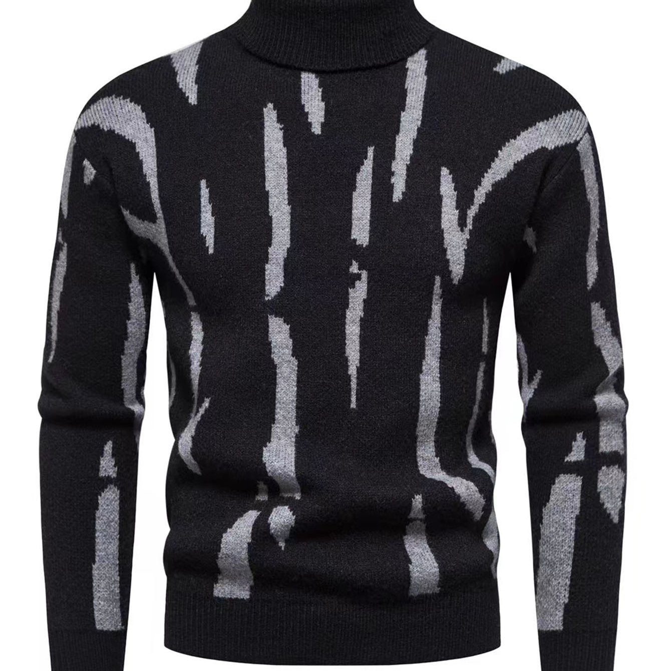 Men'S Zebra Print Turtleneck Knitted Sweater for Casual Warmth in Autumn And Winter