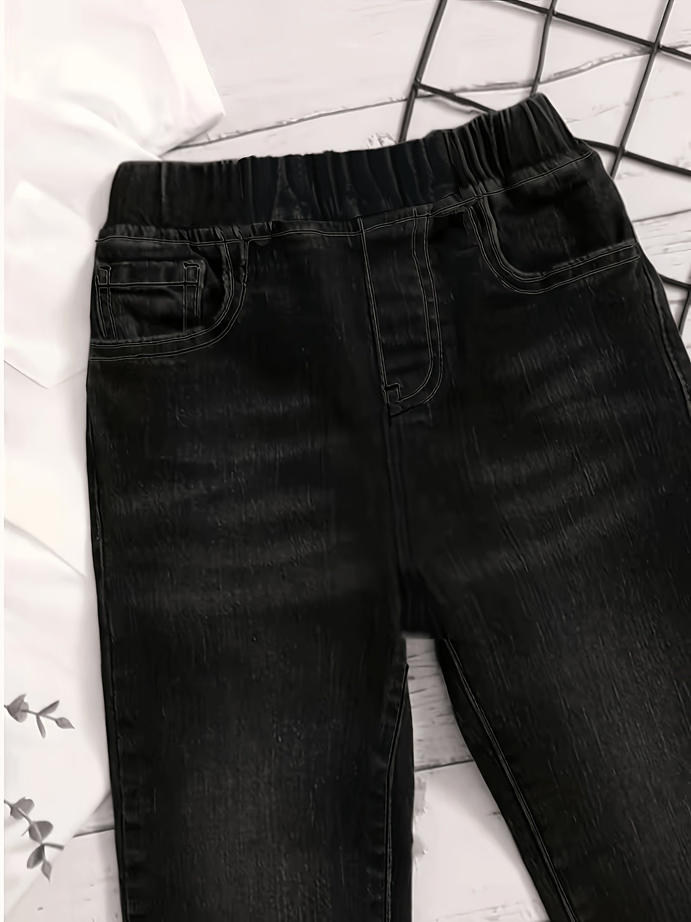 Boys' Black Denim Casual Pants with Large Pockets, All-Season