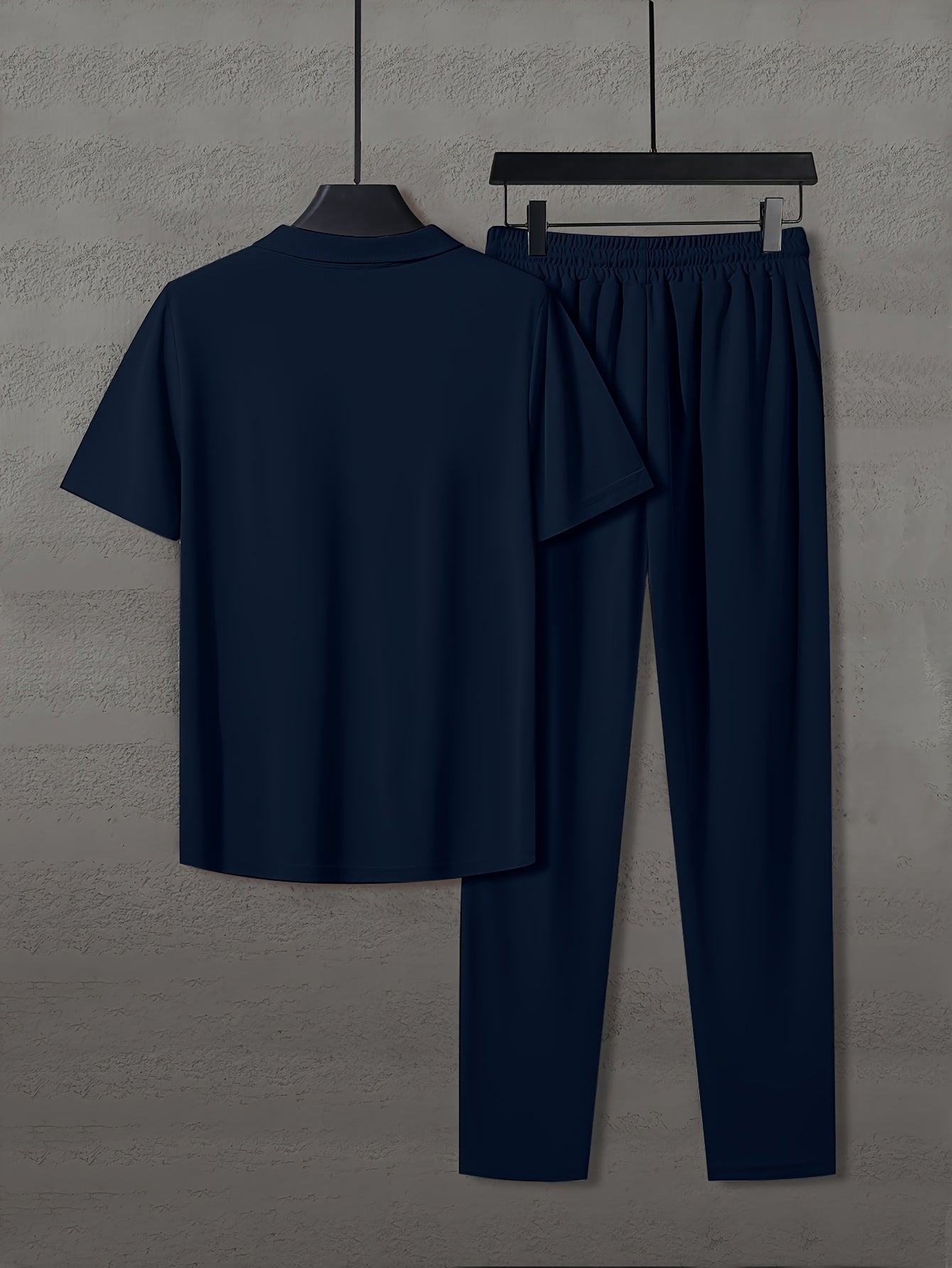 Men'S Summer Solid Color Trendy Casual Suit Collared Short Sleeve Long Pants Suit, Perfect for Outdoor