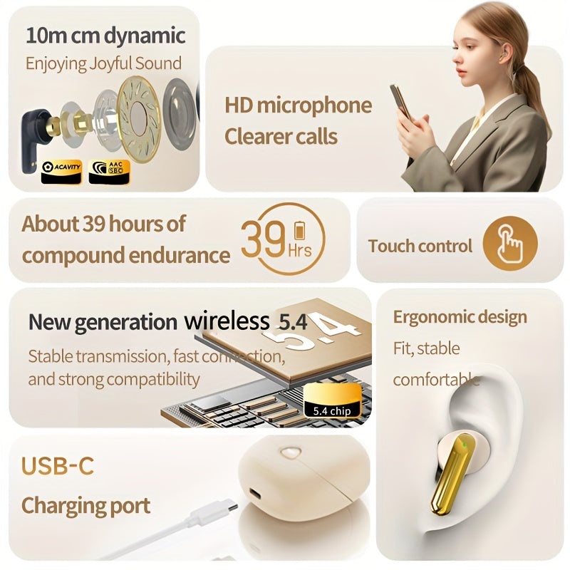 Aigo 5.4 Wireless Headphones with a Microphone, TWS In-Ear Sports Headphones, Stereo In-Ear Headphones with an LED Display, And Wireless Running Earphones for Gifts.