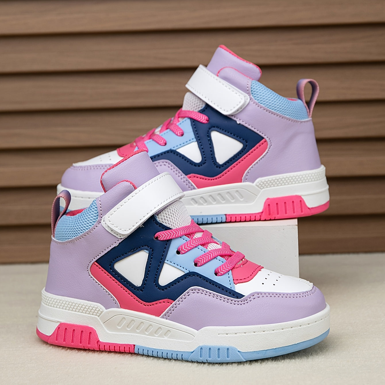 Youngsters' High-Top Sneakers with Color Block Design - Breathable, Non-Slip & Durable for Boys and Girls - Perfect for Outdoor Activities & Casual Attire