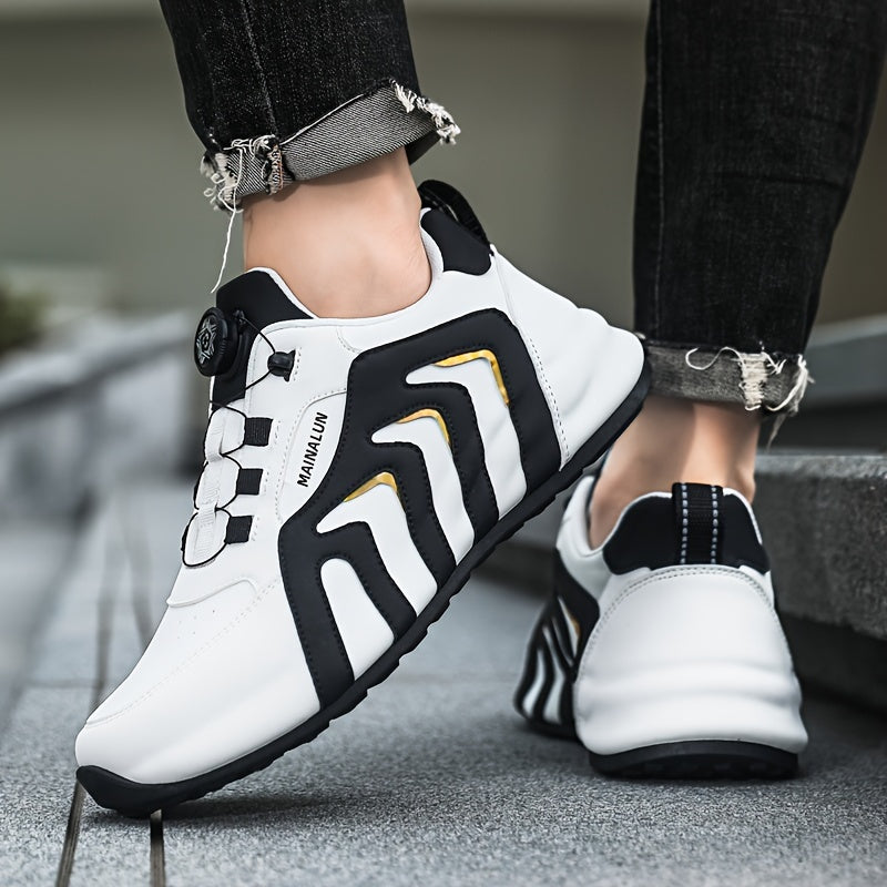 Men's Striped Casual Shoes Rotary Buckle Comfy Durable Outdoor Jogging Hiking Fishing, All Seasons