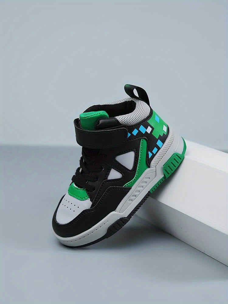 Youngsters' High-Top Sneakers with Color Block Design - Breathable, Non-Slip & Durable for Boys and Girls - Perfect for Outdoor Activities & Casual Attire