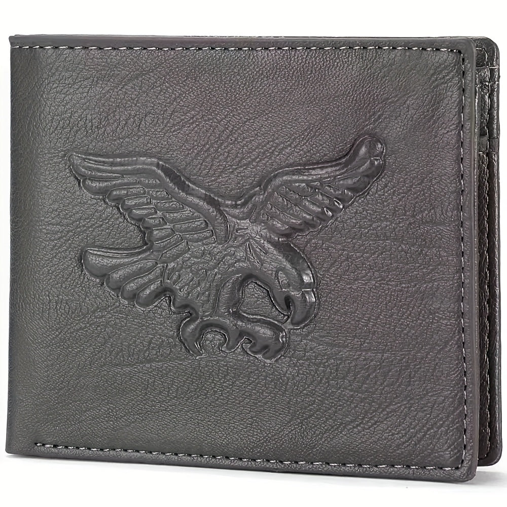 Men'S Short Horizontal Vintage Wallet with Embossed Design And Eagle Coin Pouch