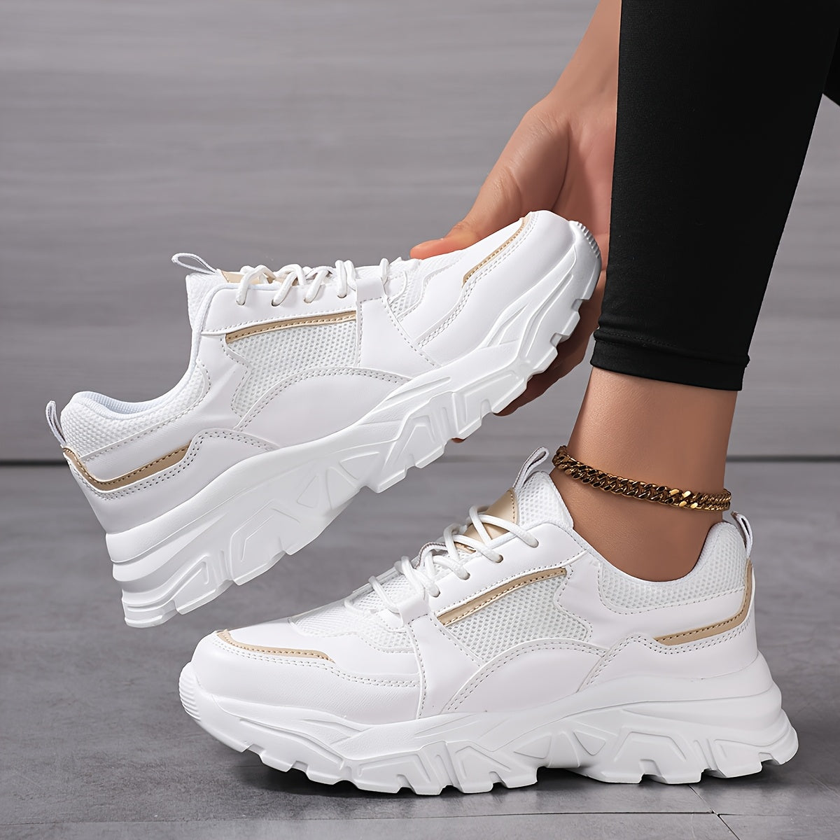 Women'S Fashion Casual Sneakers, Sizes 36-42, Breathable Lace-Up Running Shoes, Lightweight, Low Top, Round Toe, with Fabric Upper and MD Sole, All-Season Wear