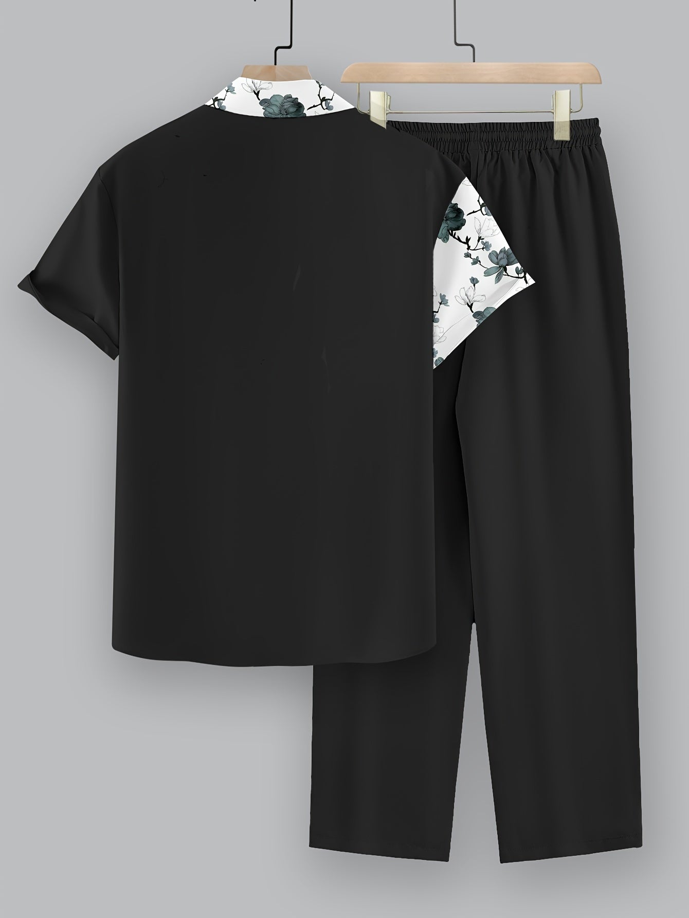 Men's Casual 2-Piece Set, Random Print Short Sleeve Shirt And Drawstring Pants, Regular Fit, Casual Beach Vacation Outfit