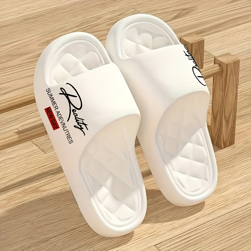 Four Seasons EVA Slip-On Slippers, Simple Positioning Print, Versatile Slip-On, Casual Soft Sole, Non-Slip Bathroom Slides, Unisex Household Slippers for All Seasons - ayq