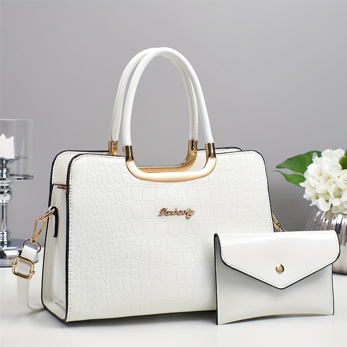 New 2025 Fashion Embossed Crocodile Pattern Women's Handbag, Stylish Glossy Light Luxury Mom Bag