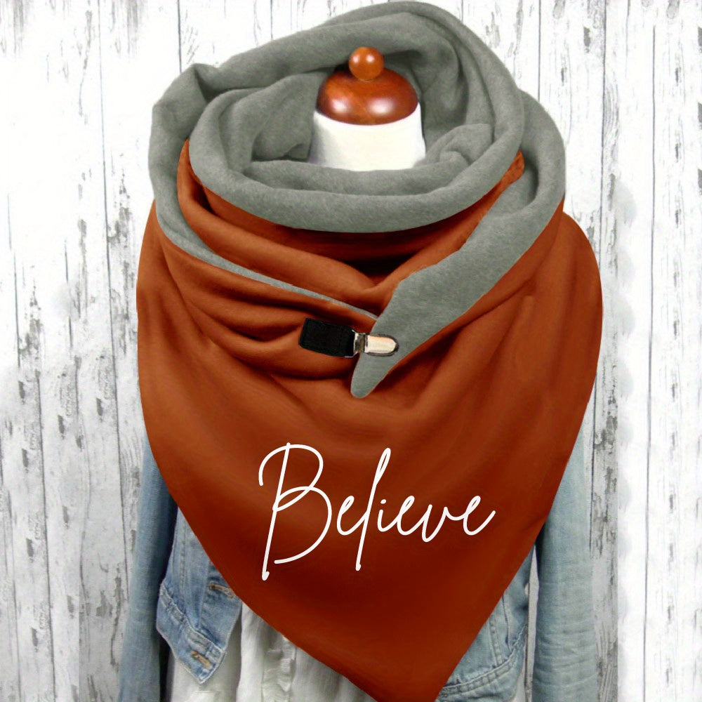 Women'S Christmas Letter Printed Neck Warmer - Soft Stretchy Polyester-Spandex Blend, Elastic Fit Windproof Cold-Proof Scarf with "Believe" Design, Machine Washable Casual Winter Accessory for Outdoor Activities, Christmas Sc