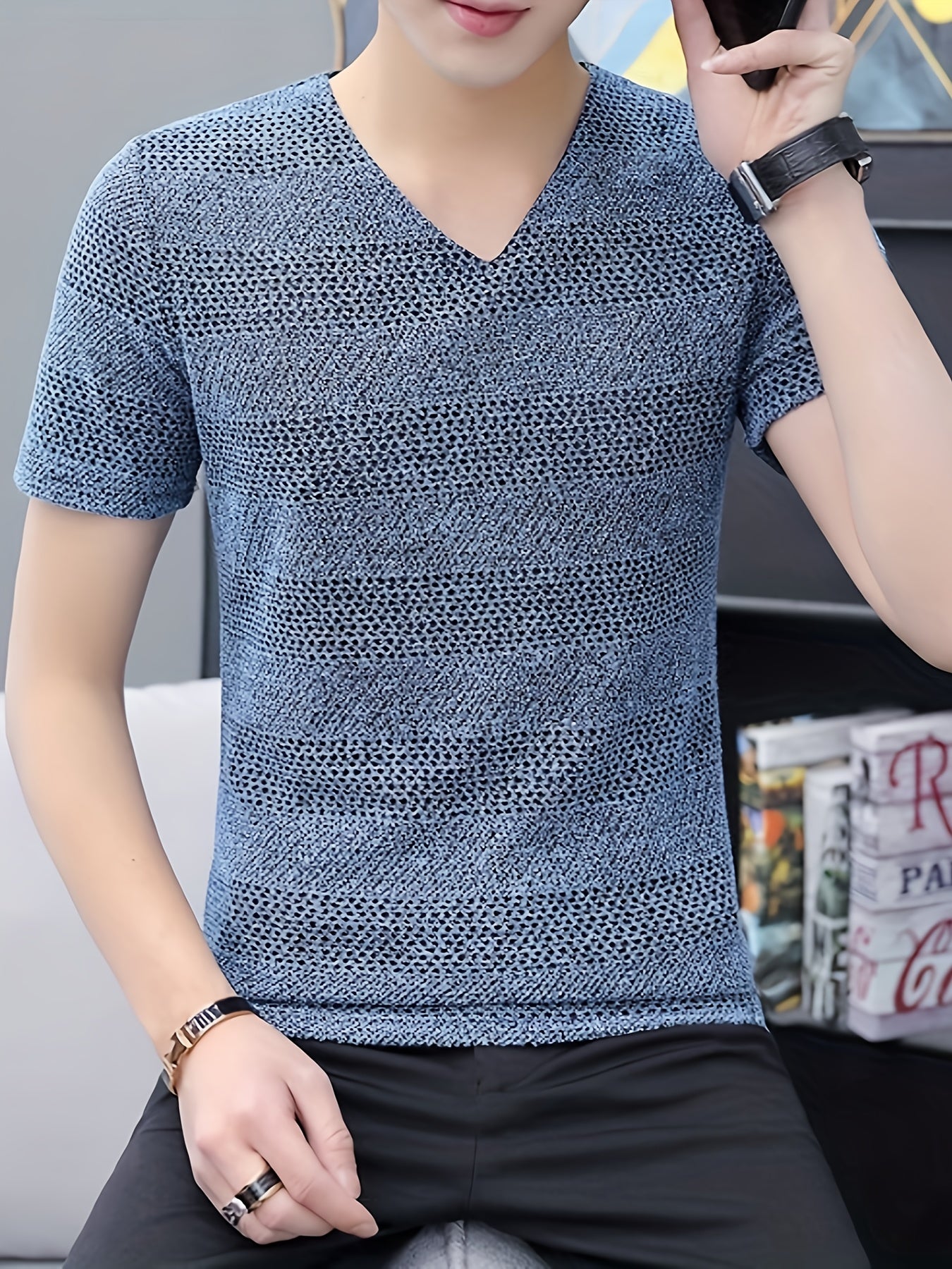 Men's Short-Sleeve T-Shirt Summer Hollow-Out Cool High-End Half Sleeve Breathable Non-See-Through
