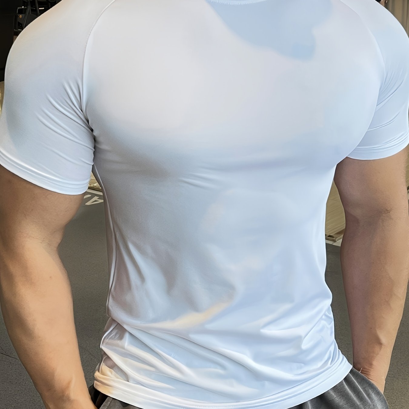 Men'S Slim-Fit Quick-Dry Athletic T-Shirt - Breathable, Stretchy, Solid Color Crew Neck Tee for Gym, Casual Summer Wear, Gym Apparel Trendy Men'S Tee Quickdry Materia