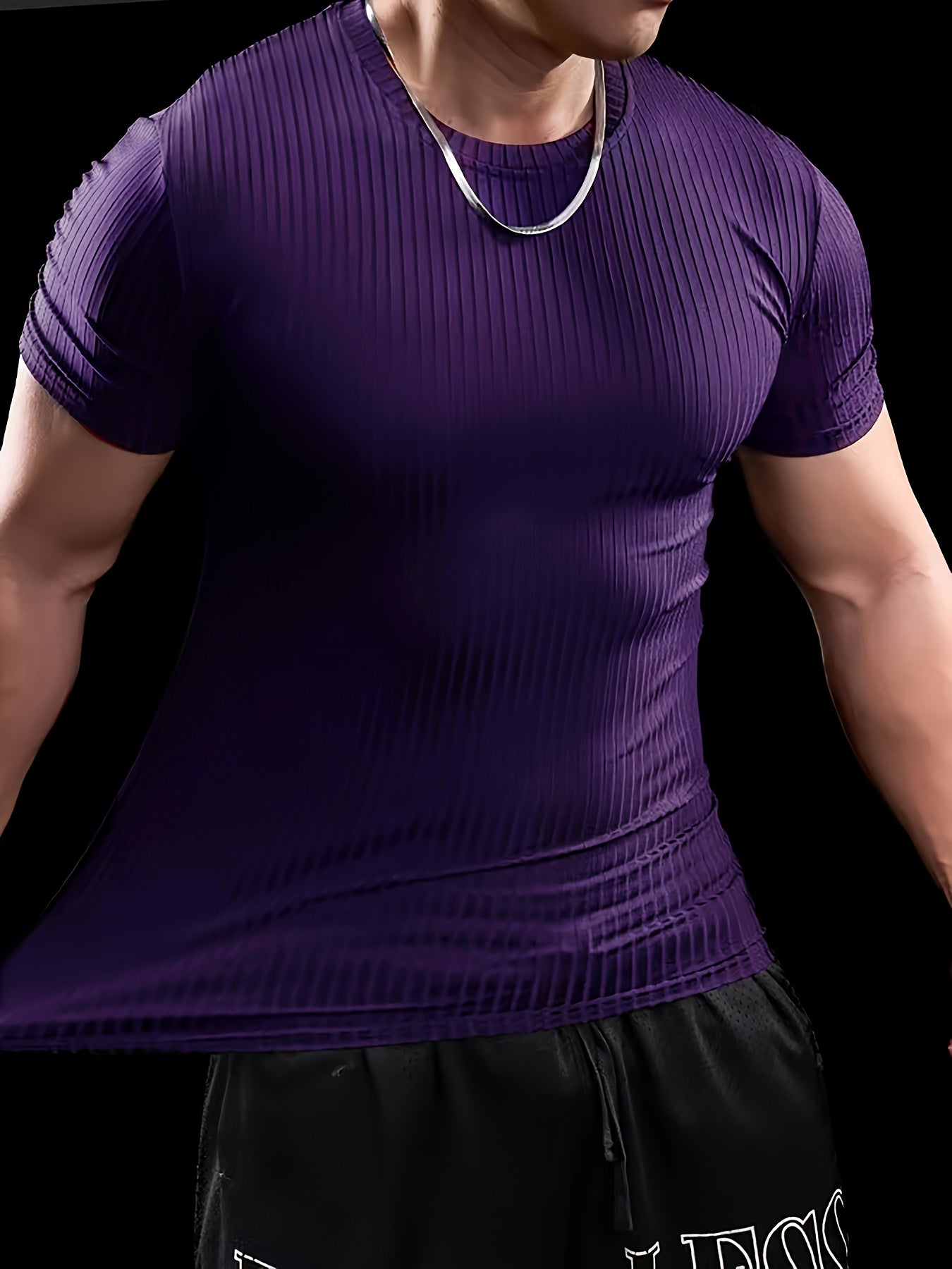 Men's Stretch Fit Short Sleeve T-Shirt - Breathable, Comfortable Polyester Blend, Solid Blue, Crew Neck, Casual Sporty Style for Spring/Summer