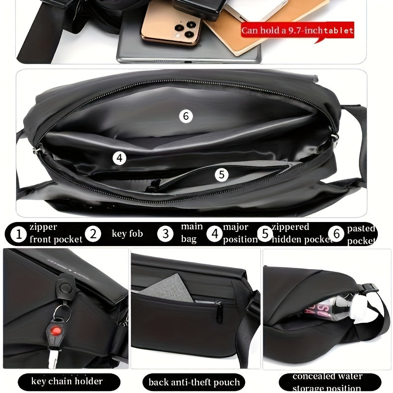 Men'S Sleek Black Crossbody Bag - Durable Oxford Material, Zippered Chest Bag with Adjustable Strap, Ideal for Commuting Cycling, Trendy Shoulder Bag for Men, Cycling Bag Trendy Shoulder Bag Functional Design, Small Crossbo