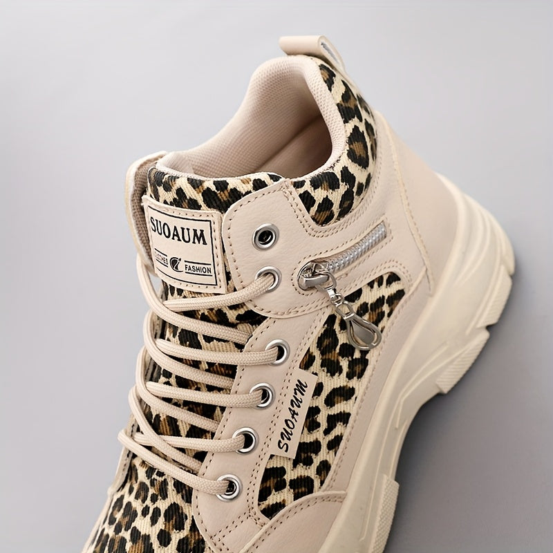 Women'S Stylish Leopard Print Sneakers - Casual, Versatile Walking Shoes for Outdoor and Fitness Activities, Lightweight and Comfortable, All-Season Use, Casual Walking Shoes Leopard Print Sneakers Comfortable Walking Sho