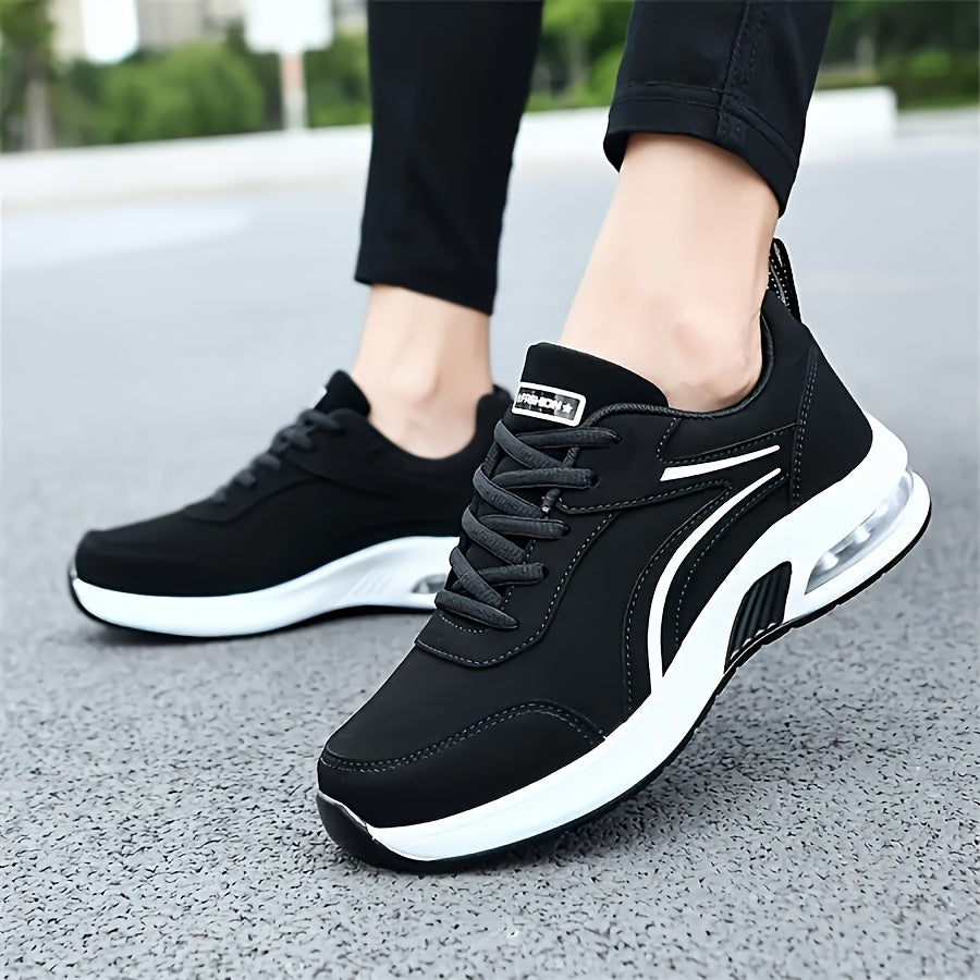 Women's Sneakers - Lightweight All-Season Gym Shoes, Cushioned Arch Support Non-Slip PU Outsole - Black Sneakers for Running, Casual, Office - Lace-Up Fitness Footwear with Minimalist Design, Ladies Sneakers, Everyday Comfo