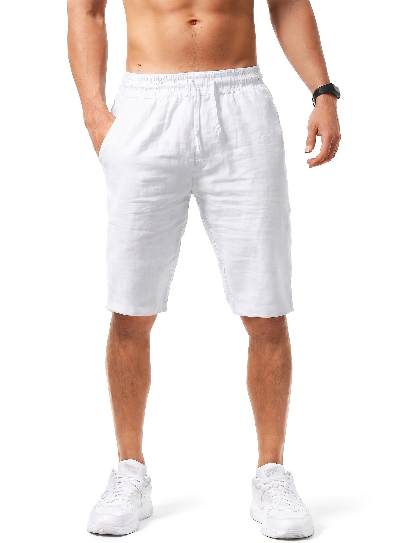 Men's Cotton Casual Beach Shorts with Drawstring Waist 3-Pack