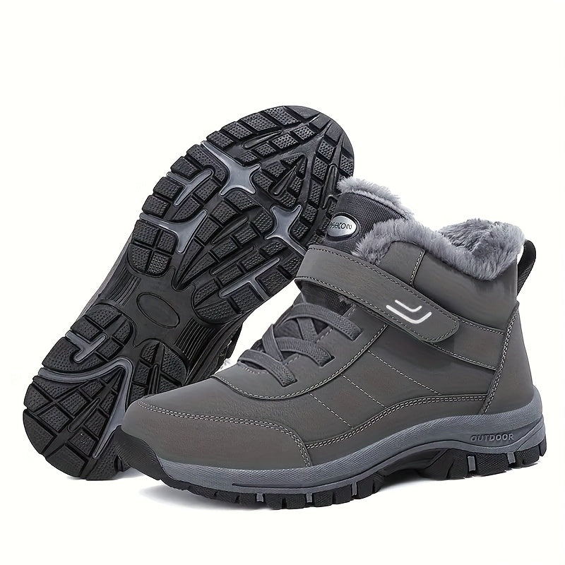Men's & Women's Heavy-Duty Winter Snow Boots - Thick Short Boots with PU Upper, Rubber Sole & Striped Tread - Hiking, Mountaineering, Ice Climbing Shoes - Warm Cold Weather Footwear (Unisex Sizes Available)