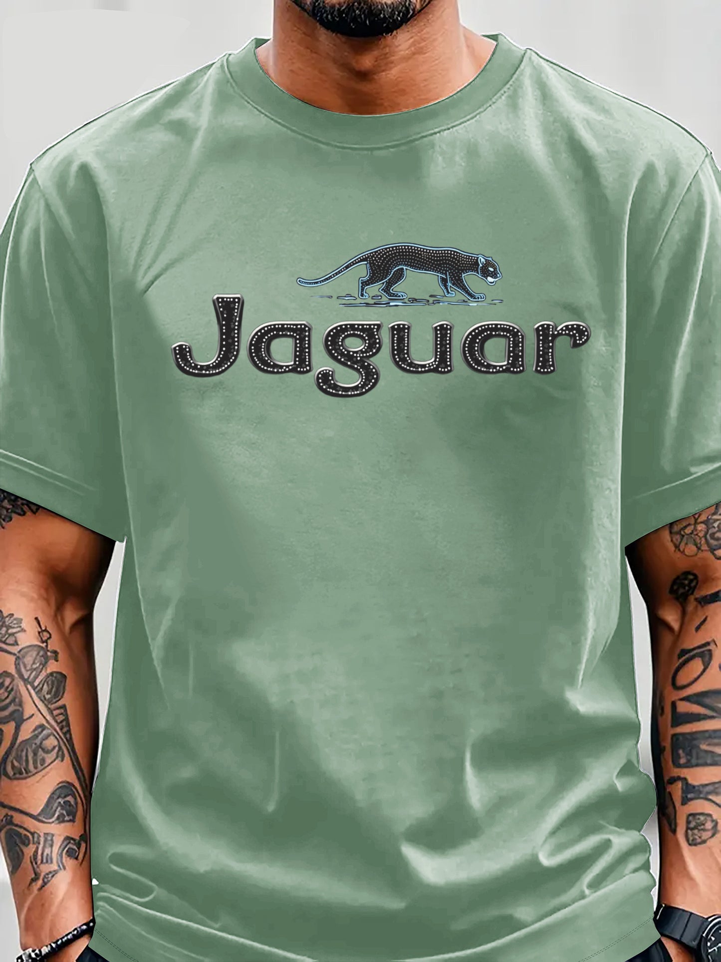 Men'S Jaguar Print Y2K Style T-Shirt - Red, Breathable Comfortable Short Sleeve Crew Neck Tee for Casual Wear, Outdoor Activities, and Everyday Comfort, Everyday Clothing Y2K Fashion Tee Comfortable Fit