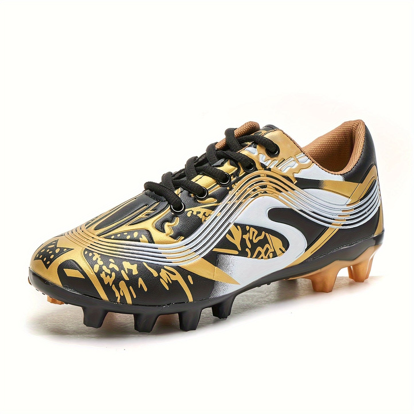 1 Pair Youth Soccer Cleats - All-Season Outdoor Athletic Footwear with Striped Pattern, Breathable Synthetic Upper, Rubber Sole for Training & Running