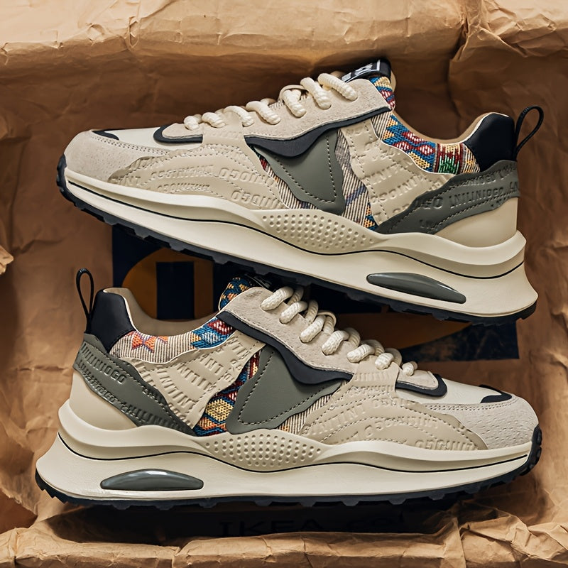 Men's Lightweight Casual Sneakers - Breathable PU Upper, Cushioned PVC Sole, Lace-Up Low-Top Design for Streetwear Outdoor Comfort - All-Season Versatile Shoes, Everyday Footwear, Sleek Athletic Design, Fabric Lined Interio