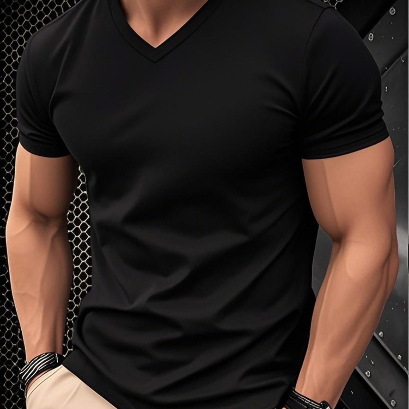 1pc Men's Light Blue Solid Color V-Neck Casual T-Shirt - Breathable Regular Fit Short Sleeve Tee for Spring Summer, Gym, Office Casual Attire