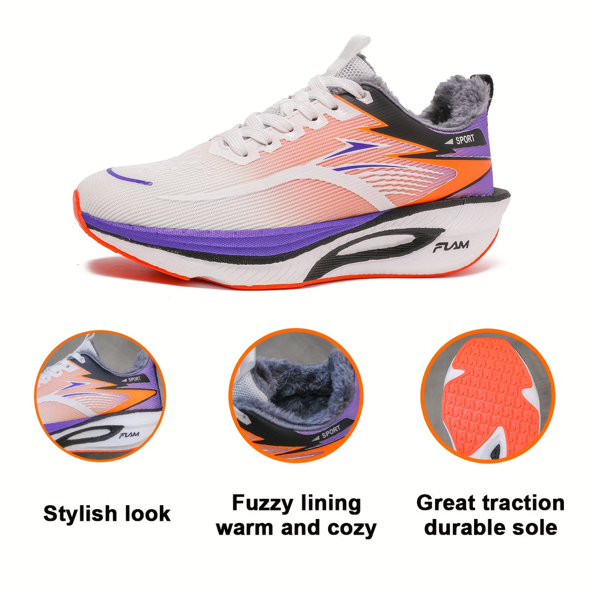 Men's Winter Snow Sports Shoes with Warm Fleece Lining, Carbon Fiber-like MD Traction Tread (Low-Top) - Heavy-Duty Shock-Absorbing Sole, Anti-Slip Ice Grip, Lightweight Thermal Design for Ice Skating, Gym, & Daily Wear - Blac