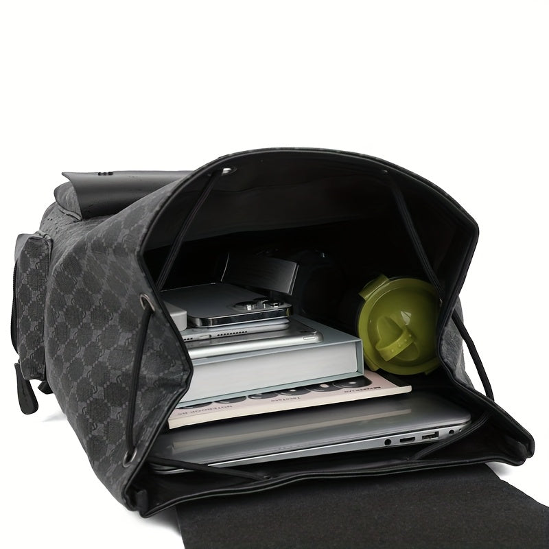 Men's Retro Geometric Print Drawstring Backpack - Casual British Style Durable Fabric with Multiple Compartments Padded Straps for Daily Commute, Work, Travel, Backpack for Travel, Modern Logo Design, Highquality Straps, Ur
