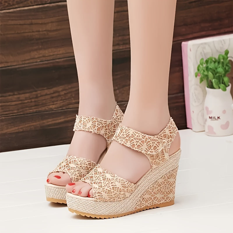 Women's Peep Toe Wedge Sandals, Fashionable Ankle Strap Slingback Platform Heels, All-Match Going Out Sandals