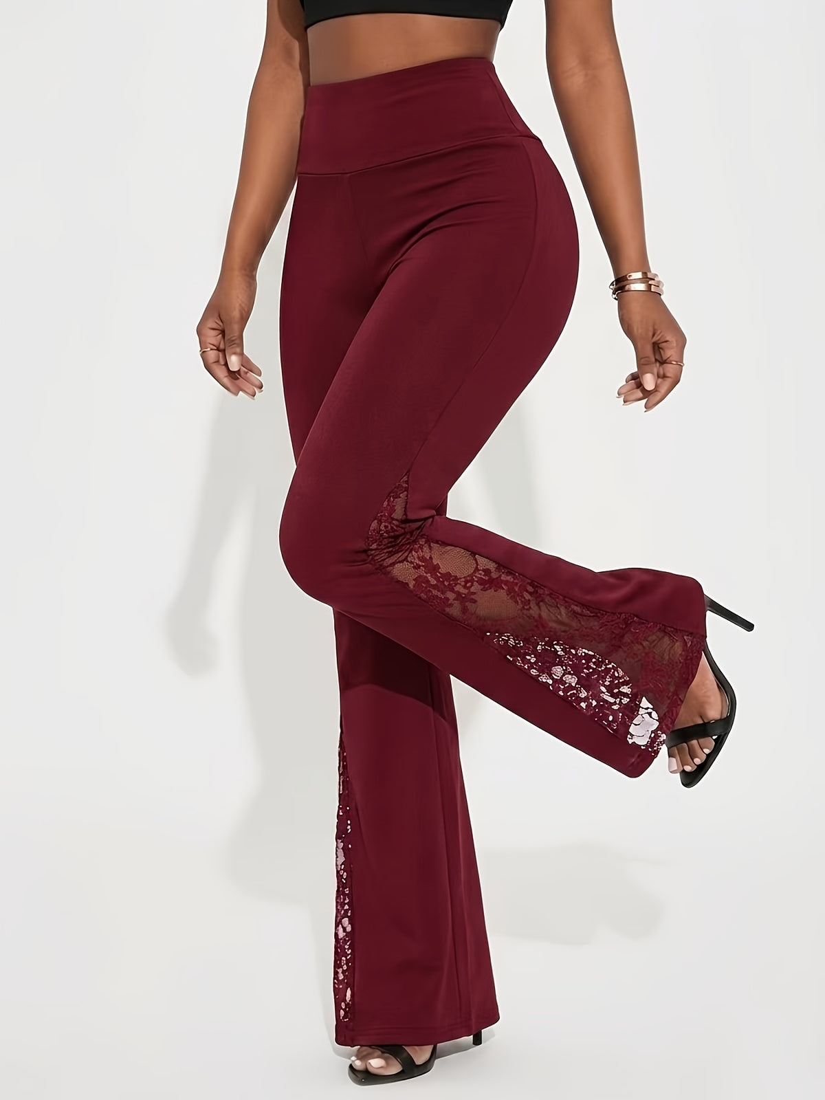 Y2K High-Waisted Wide-Leg Pants with Tummy Control & Lace Detail