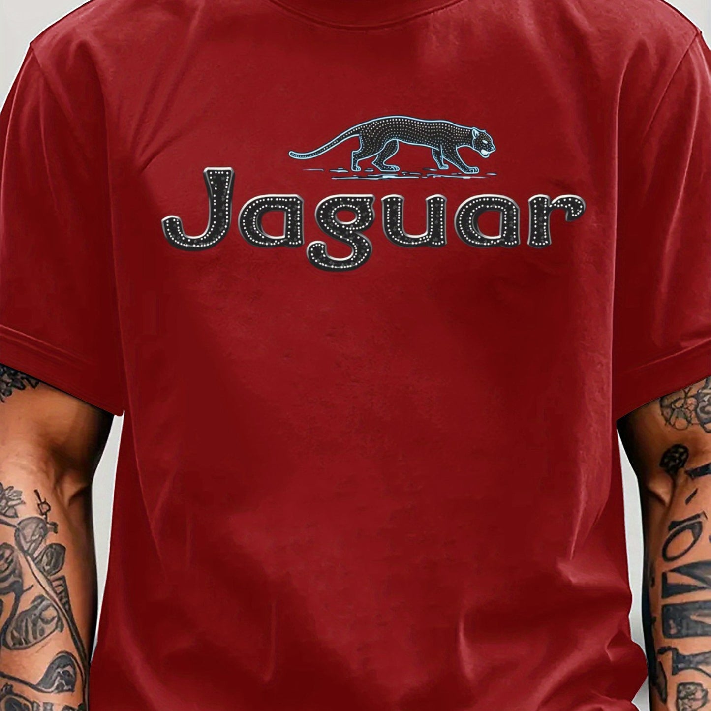 Men'S Jaguar Print Y2K Style T-Shirt - Red, Breathable Comfortable Short Sleeve Crew Neck Tee for Casual Wear, Outdoor Activities, and Everyday Comfort, Everyday Clothing Y2K Fashion Tee Comfortable Fit