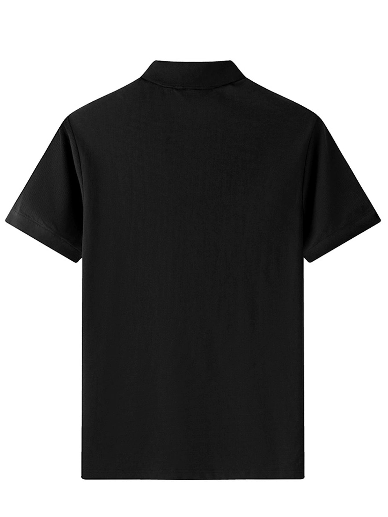 Men'S Casual Short Sleeve T-Shirt - Solid Black, Regular Fit, Button-Up Collar, Lightweight Polyester Blend for Spring & Summer, Spring Summer Apparel | Classic Collar Tee | Glossy Texture