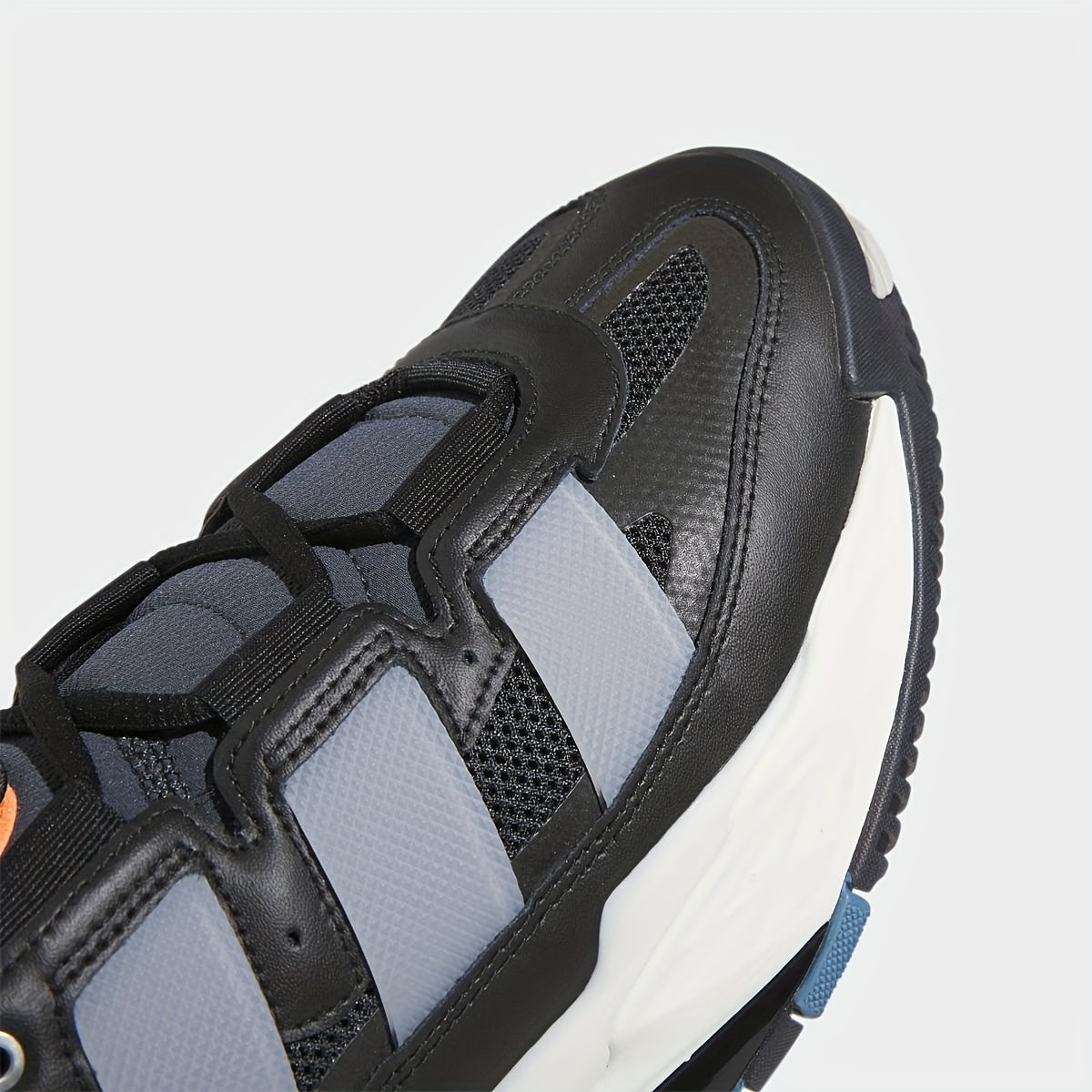 Adidas Niteball Low-Top Sneakers for Men Women - Striped Casual Shoes with Genuine Leather Upper, Breathable Fabric Lining Rubber Sole, Black/Blue/Orange Accents (FZ5742), Athletic Footwear, Modern Triptych Design, Durabl