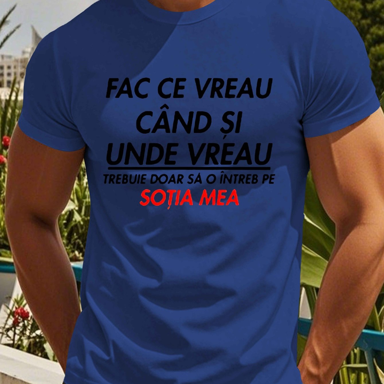 Men's Romanian Quote Short Sleeve T-Shirt - "Face Ce Vreau Cand Si Under Breath" Print, Lightweight Polyester, Casual Summer Top, Round Neck, Machine Washable, Machine Washable Tee Bold Text Tee Lightweight Material