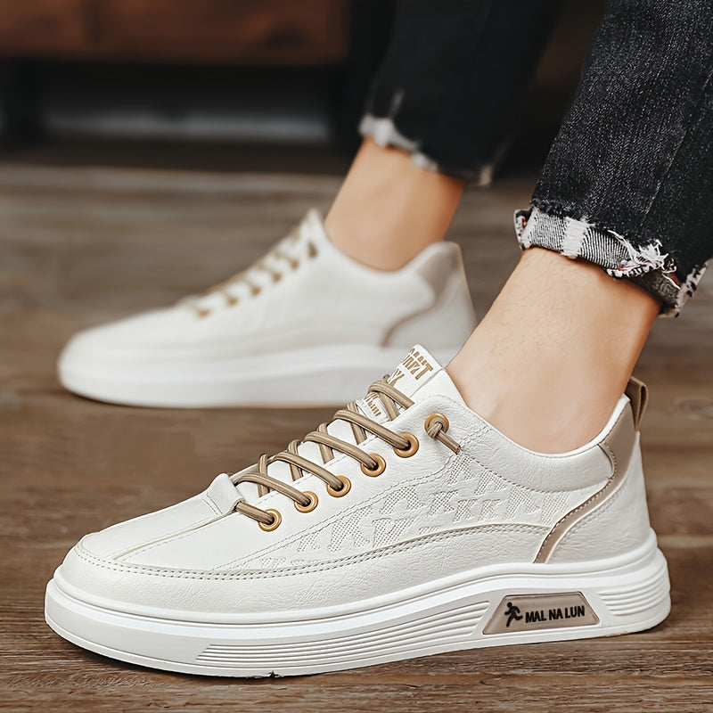 1 Pair Of Oversized Men'S Breathable Lace Up Sports Shoes, Board Shoes, Versatile And Wear-resistant Skateboard Shoes, White Shoes