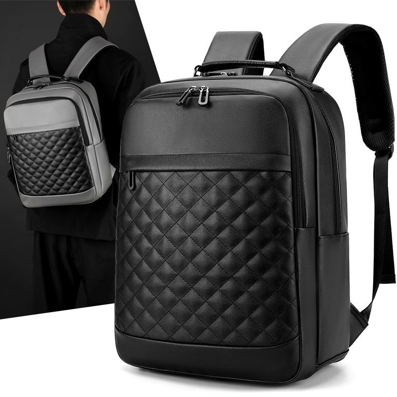 Classic -patterned business backpack, suitable for both men and women. Crafted with high-quality materials, featuring a simple yet elegant design with refined zipper details and spacious compartmentalized storage to showcase